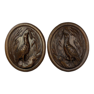 English Carved Wood Panels With Birds - a Pair