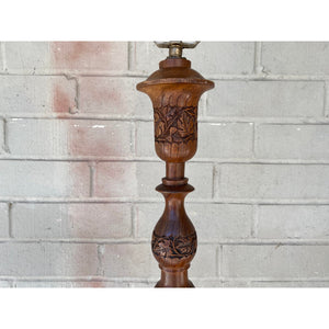 English Carved Wood Spool Turned Floor Lamp