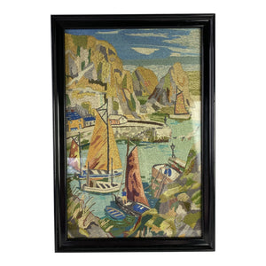 English Framed Needlework of a Harbor Scene