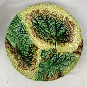 English Majolica Begonia Plates, Pair