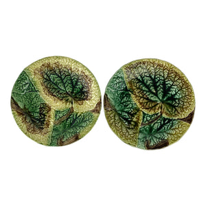 English Majolica Begonia Plates, Pair