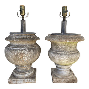 English Marble Unmatching Pair Lamps