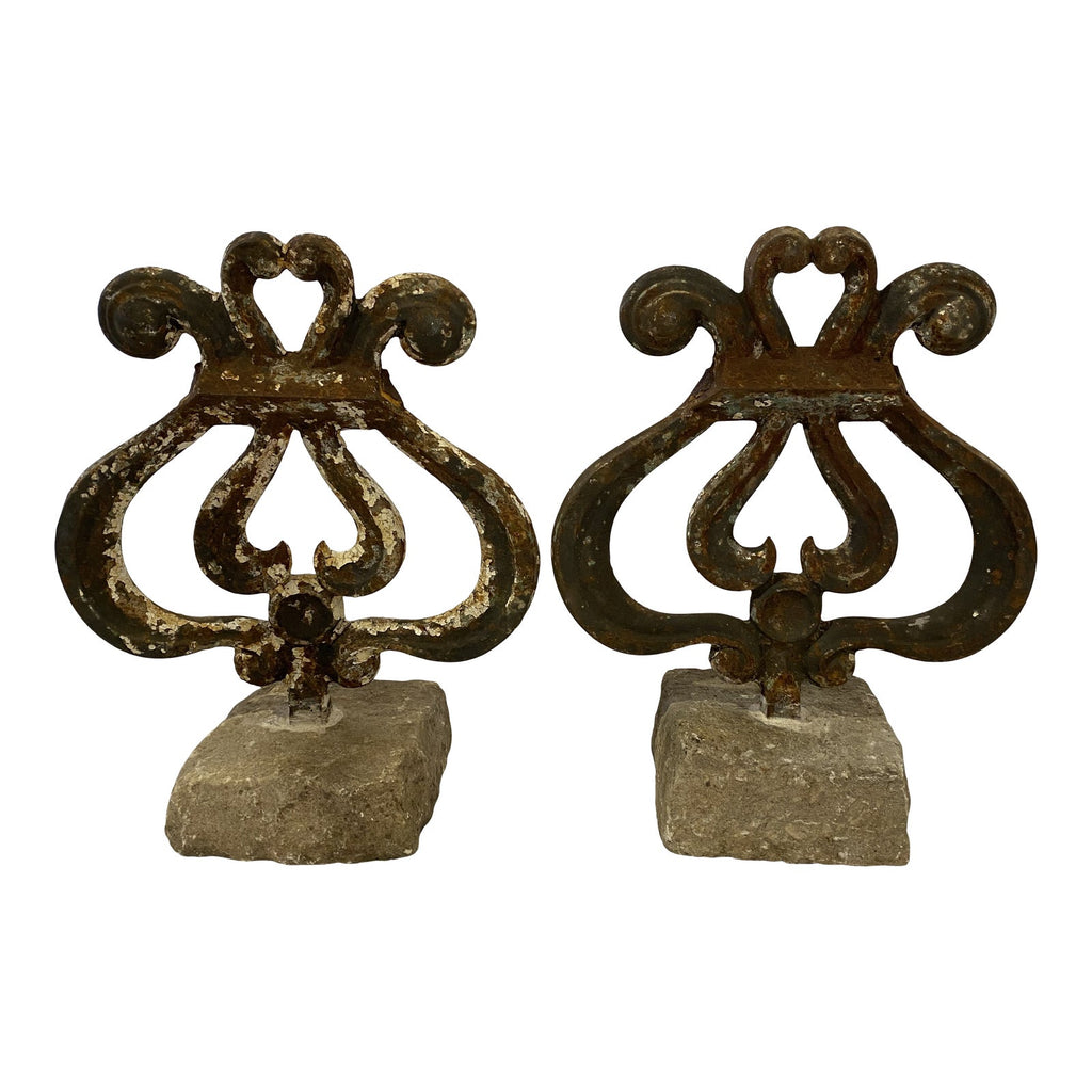 English Metal Finials With Stone Bases, Pair (two pairs available)