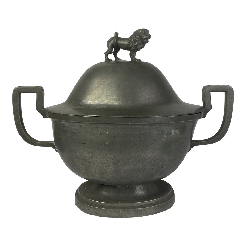 English Pewter Tureen With Lion Finial