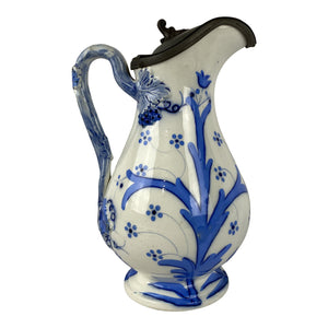 English Pitcher With Pewter Top
