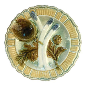 French Majolica Artichoke and Asparagus Plate
