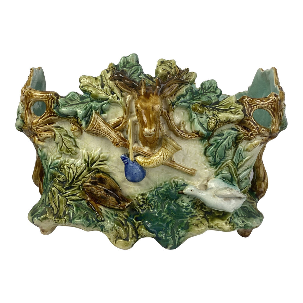 French Majolica Jardiniere With Stag