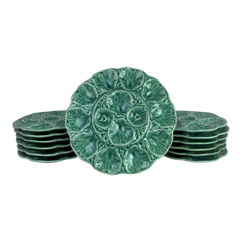 French Turquoise Oyster Plates and Platter - Set of 13