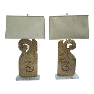 French 18th-C. Fragments Made Into Lamps, Pair
