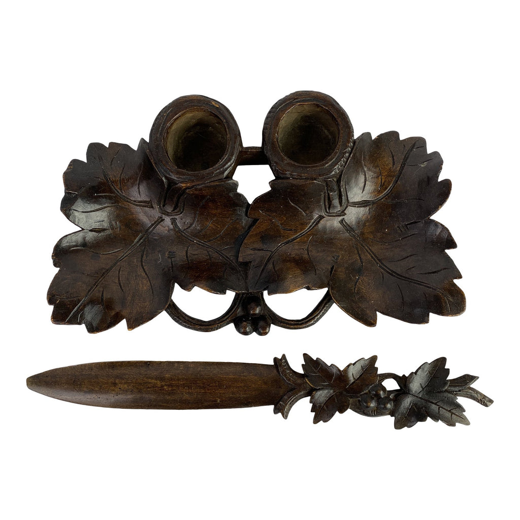 Late 19th Century Black Forest Inkwell and Letter Opener - a Pair
