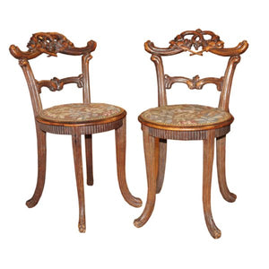 Pair of Black Forest Chairs with Needlepoint Seats