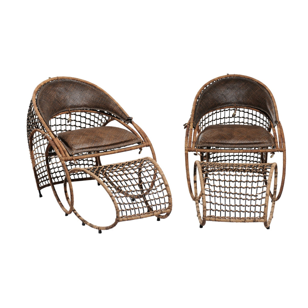 Pair of French 20th C. Chaise and Ottomans by Maurice Barilone