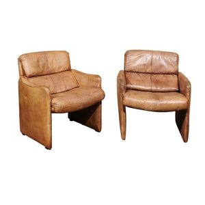 Pair of French Mid Century Leather Club Chairs