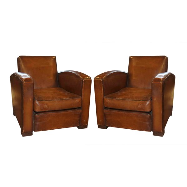 Pair of Belgian Leather Club Chairs