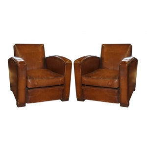 Pair of Belgian Leather Club Chairs