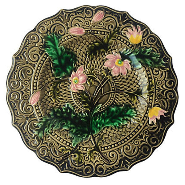 Pink Flower Majolica Plate