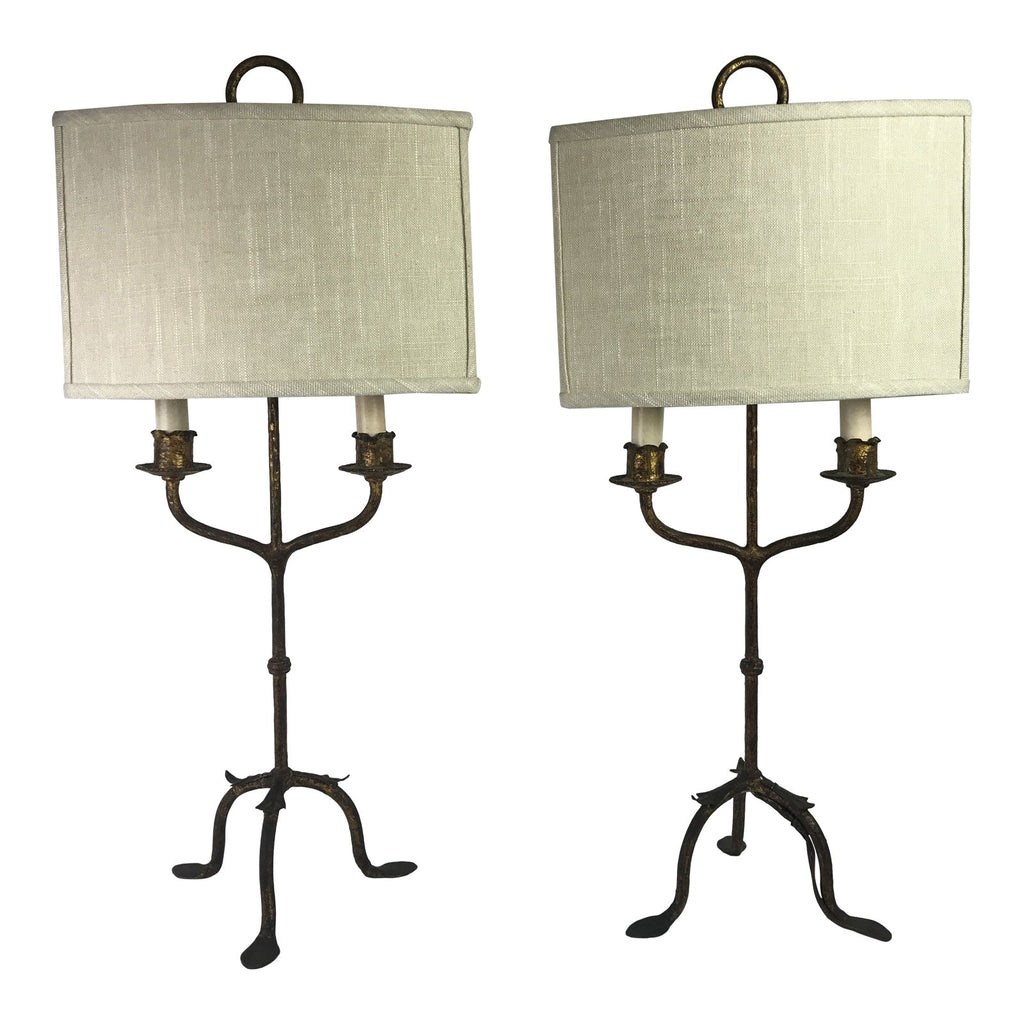Spanish Gilt Candelabra Lamps, Pair