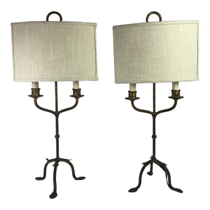 Spanish Gilt Candelabra Lamps, Pair