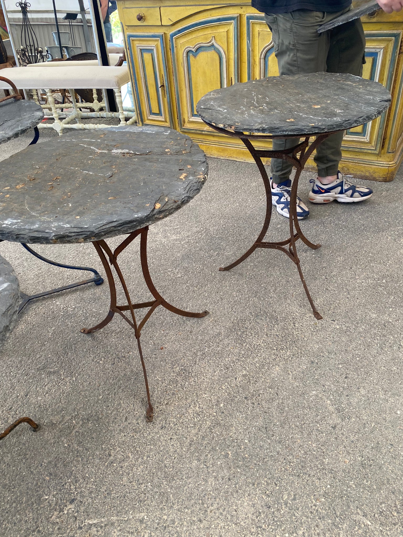 Pair French Stone Top Tables
