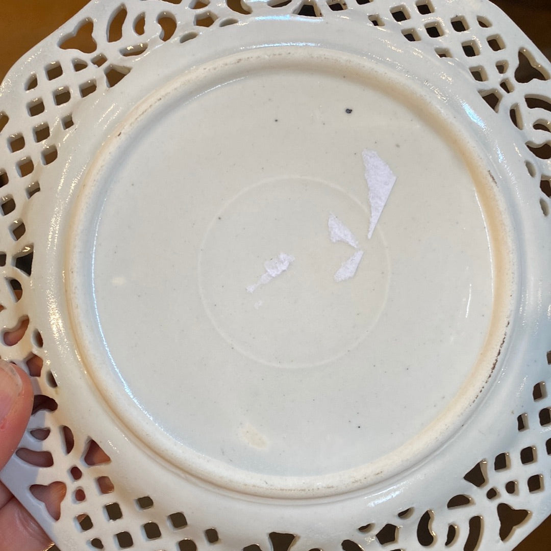 Continental Pierced Creamware Plate, 7"