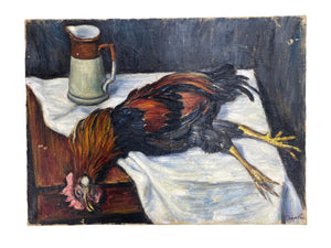 French Oil on Canvas of Rooster