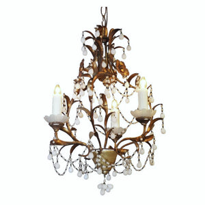 French White Beaded Chandelier