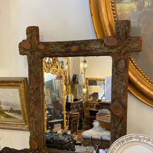 French Mirror w Wood Rustic Frame
