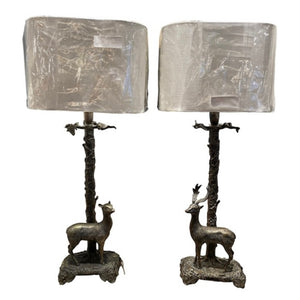 Pair of Silverplate Deer Lamps with Shades