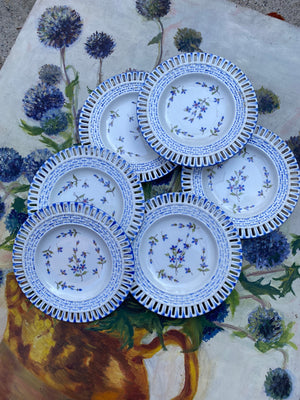 French Handpainted Reticulated Plates, S/6