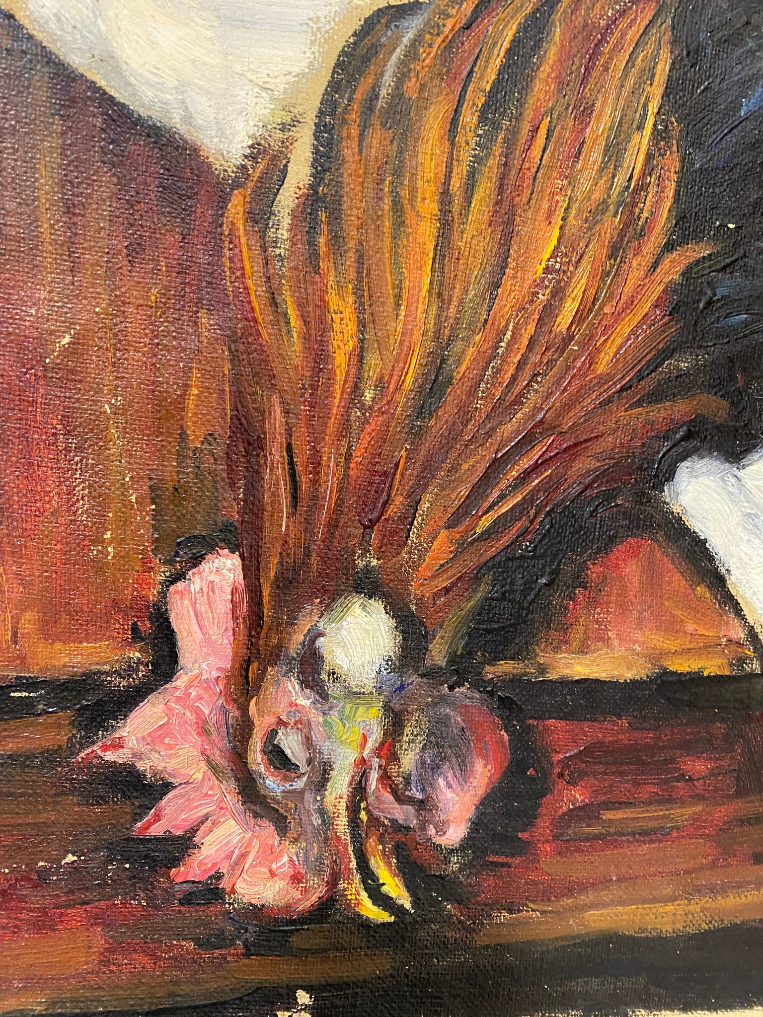 French Oil on Canvas of Rooster